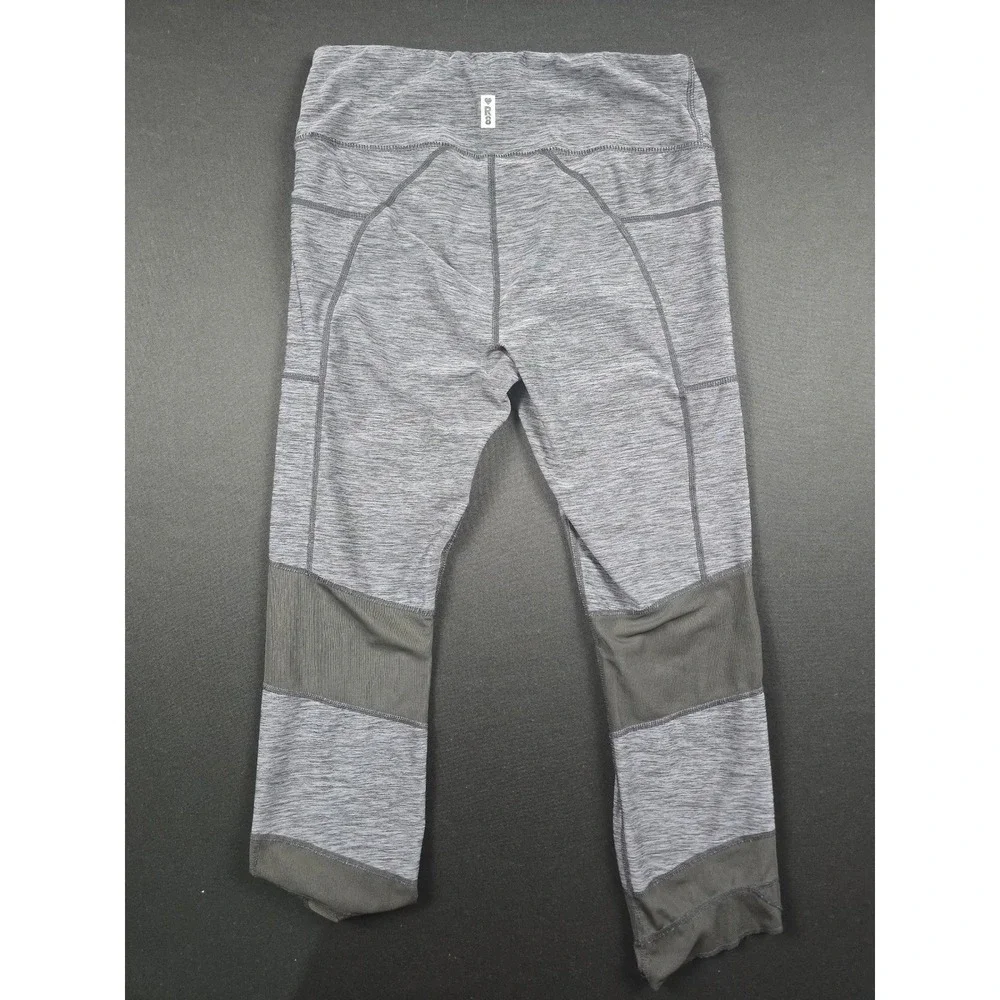 R8 Activewear Womens Grey Space Dye Mesh Panel Cropped Leggings Size M Pockets